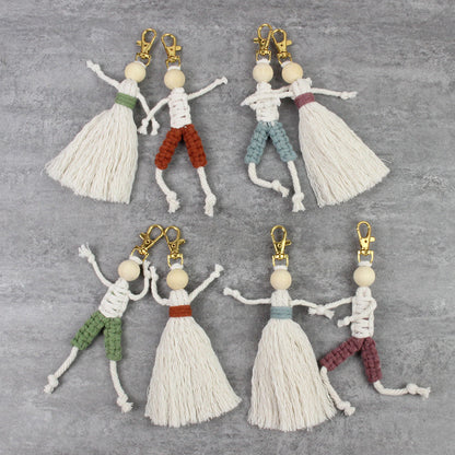 Macrame Kit Boy & Girl Handmade Weaving Keychain Set Movable Limbs, Fringe Skirt | Valentine's Day Gift, Beginner-Friendly