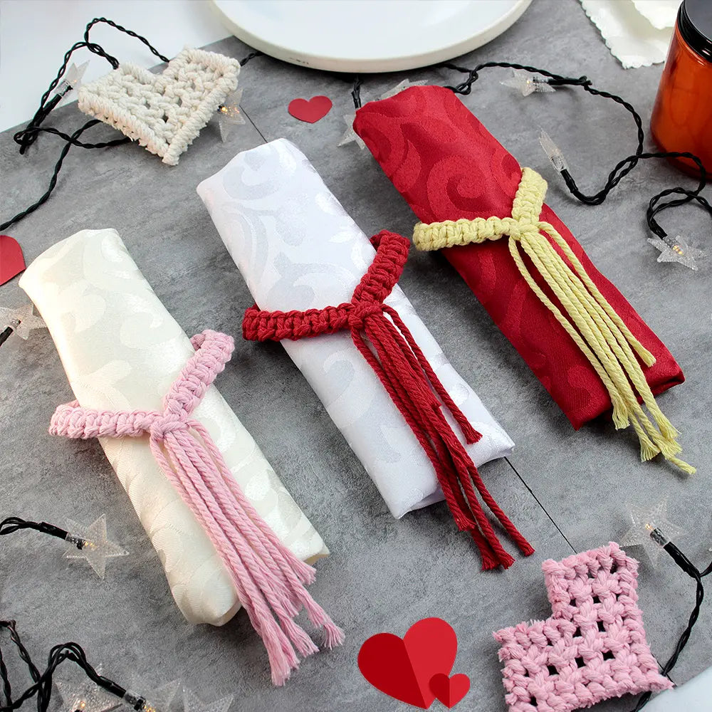 Macrame Kit for Beginners, Boho Heart Napkin Ring DIY Kit, Wedding Valentine Decor