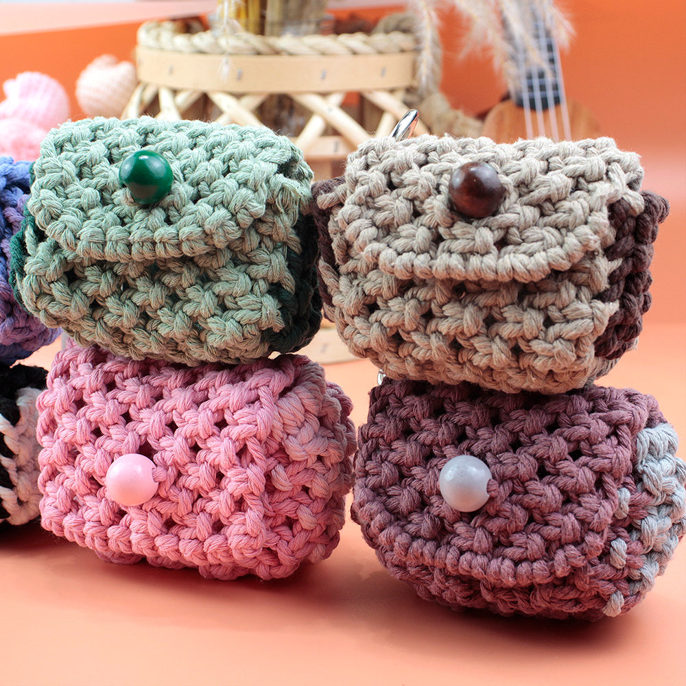 Square Earphone Bag Weaving Kit Macrame Kit | Bead Buckle Anti-Drop | Multi-Storage Use | DIY Gift | Beginner-Friendly
