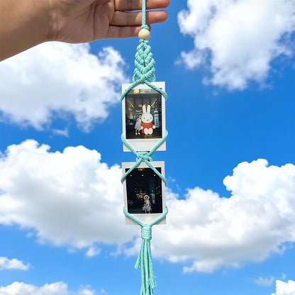 Macrame Kit for Beginners, Bohemian Woven Photo Frame Hanger, Polyester Fiber Handmade Polaroid Display Holder, DIY Craft Kit for Aesthetic Wall Decor, Car Pendant & Gift