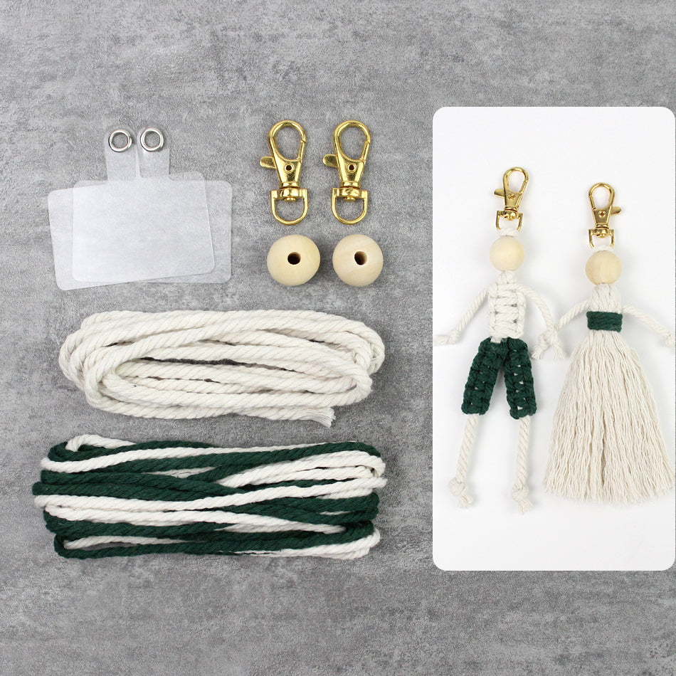 Macrame Kit Boy & Girl Handmade Weaving Keychain Set Movable Limbs, Fringe Skirt | Valentine's Day Gift, Beginner-Friendly