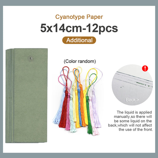 DIY Cyanotype Bookmark Kit - 12 Sheets 5*14cm Cyanotype Paper + 12 Color Tassels, Sun Art Paper Retro Printing, For Beginners/DIY Enthusiasts Homemade Bookmark