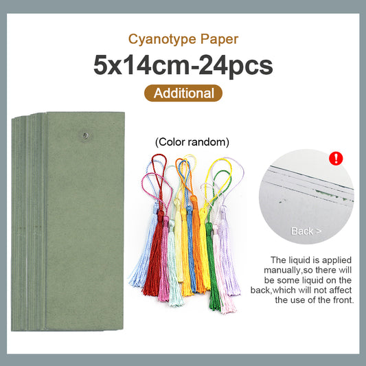 DIY Cyanotype Bookmark Value Kit - 24 Sheets 5*14cm Cyanotype Paper + 24 Color Tassels, Sun Art Paper Retro Printing, For Beginners/Photography Enthusiasts