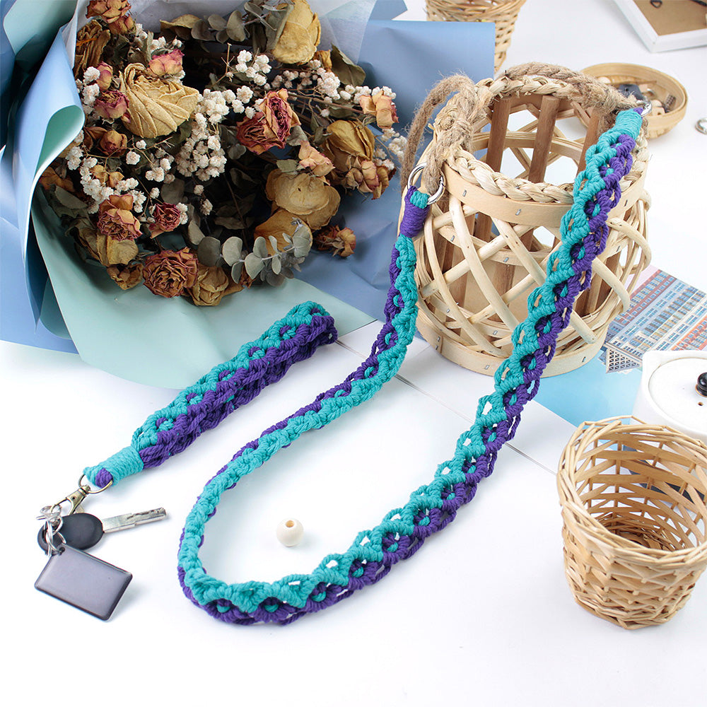 Macrame Kit Diagonal Curl Knot Keychain Combo Kit | Phone Wristband/Lanyard | Anti-Lost String | Beginner Weaving Lanyard
