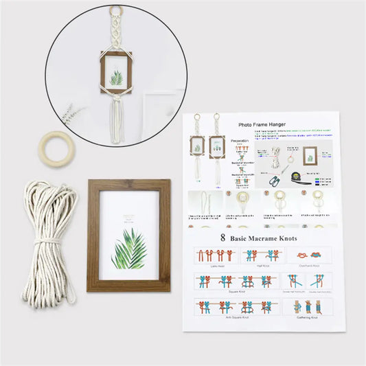 Macrame Kit for Beginners, Boho 5&6 Inch Wall Photo Frame DIY Kit, Vintage Photo Wall Decor