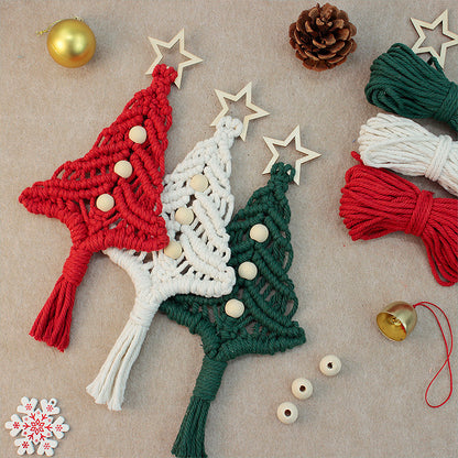 Beginner-Friendly DIY Wooden Bead Christmas Tree Macrame Kit - Holiday Decoration Pendant, Home & Car Christmas Ornament