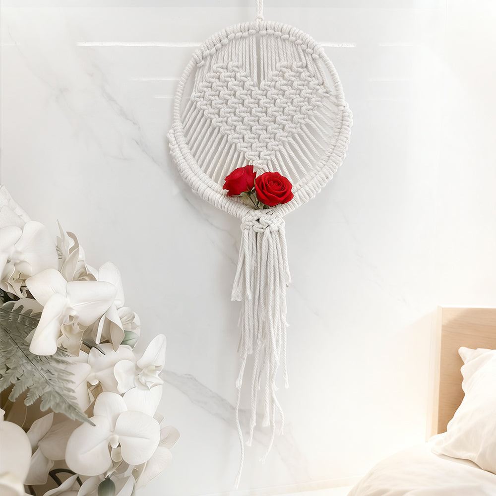 Macrame Kit for Beginners, Handwoven Heart Dry Flower Hanger, Aesthetic Wall Tapestry Ornament, DIY Weaving Supplies for Wedding Background, Home & Homestay Soft Decoration
