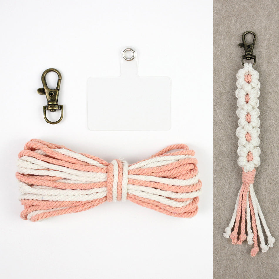 White Daisy Keychain Wristband Weaving Kit Macrame Kit: Premium Polyester Rope (2 colors, 3m each), Tutorial, Bronze Dog Clasp  Phone Clip, White Petals & Colored Center, Beginner-Friendly, For Pendants
