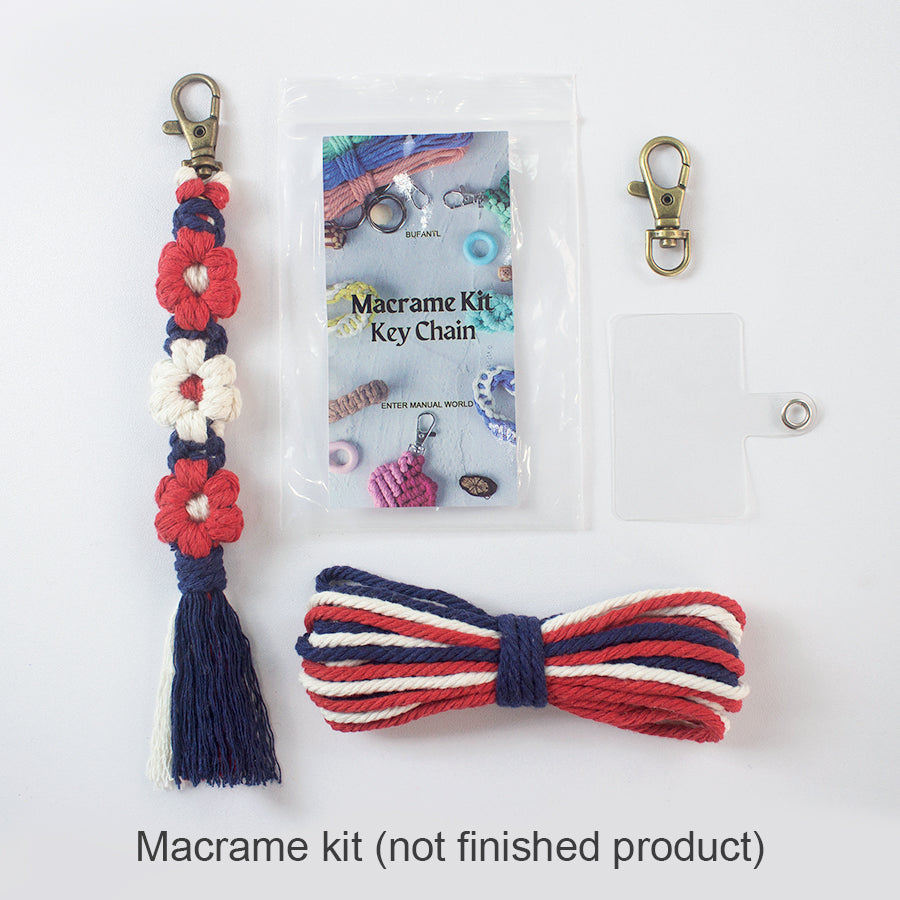 Macrame Kit Bohemian Style Interval Color Small Daisy Tassel Keychain Weaving Kit (Tassel Weaving Set): Polyester Rope, Tutorial, Antique Copper Lobster Clasp, Phone Clip. For Pendants/Bag Charms  Beginner Handmade DIY