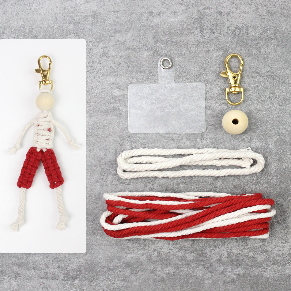 Macrame Kit: Boy-shaped Keychain Weaving Craft Material Package, including tutorials, complete materials, vivid and lifelike, multiple colors available. Keychain, small accessory, creative gift, suitable for beginners and DIY enthusiasts.