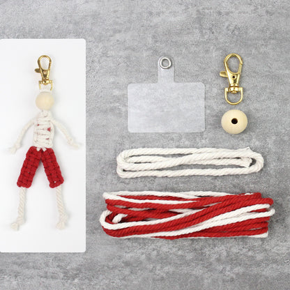 Macrame Kit: Boy-shaped Keychain Weaving Craft Material Package, including tutorials, complete materials, vivid and lifelike, multiple colors available. Keychain, small accessory, creative gift, suitable for beginners and DIY enthusiasts.