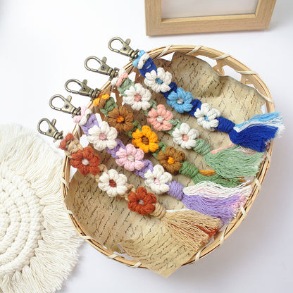 Macrame Kit Bohemian Style Interval Color Small Daisy Tassel Keychain Weaving Kit (Tassel Weaving Set): Polyester Rope, Tutorial, Antique Copper Lobster Clasp, Phone Clip. For Pendants/Bag Charms  Beginner Handmade DIY