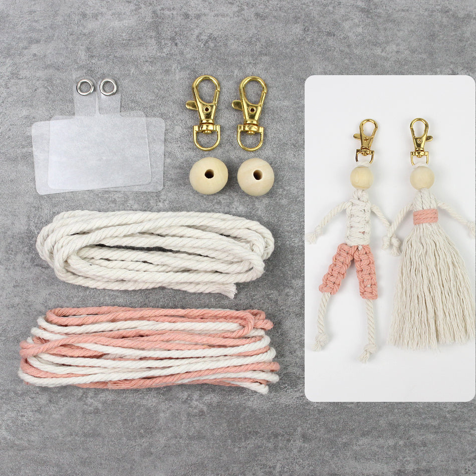Macrame Kit Boy & Girl Handmade Weaving Keychain Set Movable Limbs, Fringe Skirt | Valentine's Day Gift, Beginner-Friendly