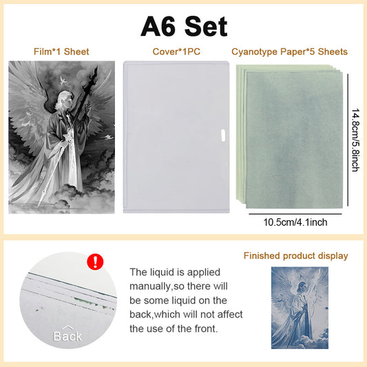 A6 Religious Cyanotype Paper 5-Sheet Kit Cyanotype Set Sun Art Paper Vintage Printing Man/Woman/Temple Patterns For Creative Gifting/DIY colored background/classic white background optional