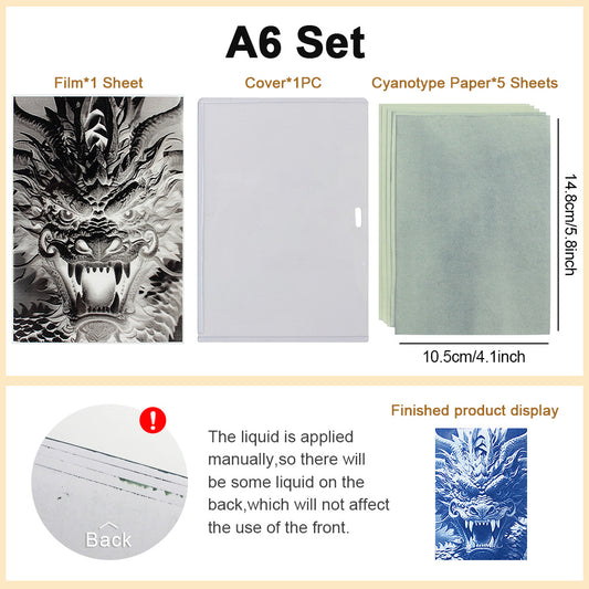 A6 Animal Head diy Cyanotype Set, classic white background/colored background optional, sun art paper retro printing, dragon/lion/gorilla/bear patterns optional, specially for cyanotype beginners