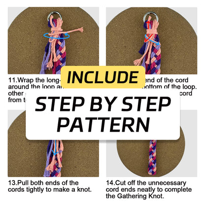 Macrame Kit: 4-strand Braid Keychain Weaving Craft Material Pack. 4 colored ropes (1.5m each, gradient/color contrast options). Includes tutorial, 1 key ring with spring clasp, 1 phone clip. For beginnersDIY enthusiasts. Use as keychain, phone pendant