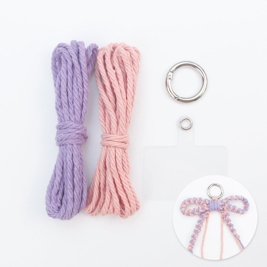 Bow Keychain Weaving Craft Material Pack Macrame Kit - High-quality Polyester Rope (2 meters each in 2 colors) with Tutorial, Key Ring with Spring Clasp, Phone Clip, Bohemian Style, Beginner-friendly