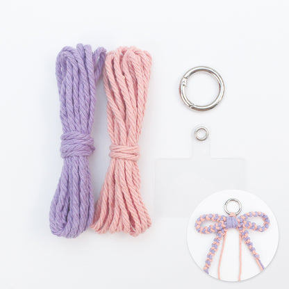 Bow Keychain Weaving Craft Material Pack Macrame Kit - High-quality Polyester Rope (2 meters each in 2 colors) with Tutorial, Key Ring with Spring Clasp, Phone Clip, Bohemian Style, Beginner-friendly