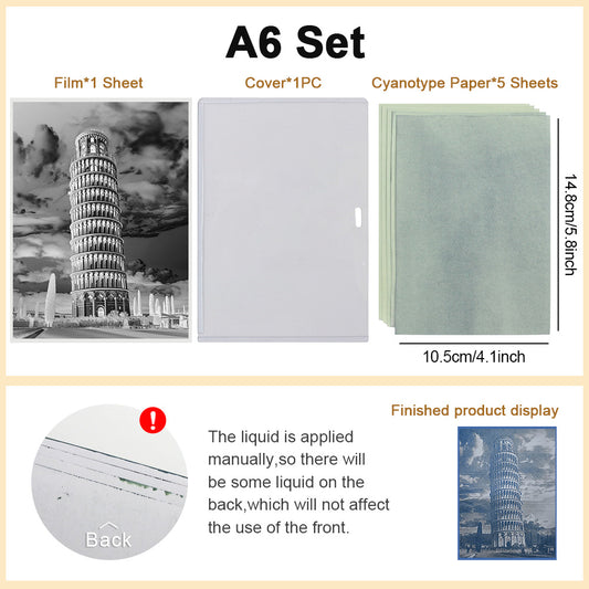 A6 8 Landmarks Cyanotype Paper 5-Sheet Kit Cyanotype Set Sun Art Paper Vintage Printing Big Ben/Great Wall Etc. Patterns For Cyanotype Starter/Gifting