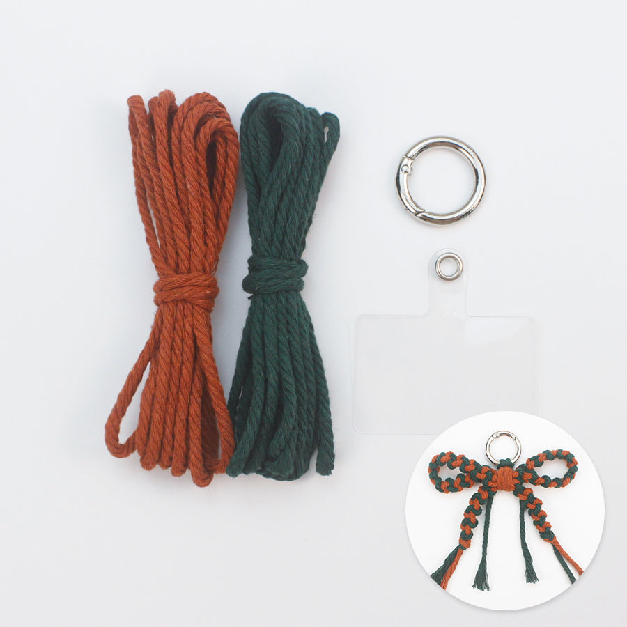 Bow Keychain Weaving Craft Material Pack Macrame Kit - High-quality Polyester Rope (2 meters each in 2 colors) with Tutorial, Key Ring with Spring Clasp, Phone Clip, Bohemian Style, Beginner-friendly