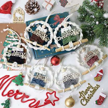 Gradient Christmas tree wreath weaving pendant material kit, macrame kit, Christmas decoration for cars, DIY accessories for bags, home holiday decorations for beginners