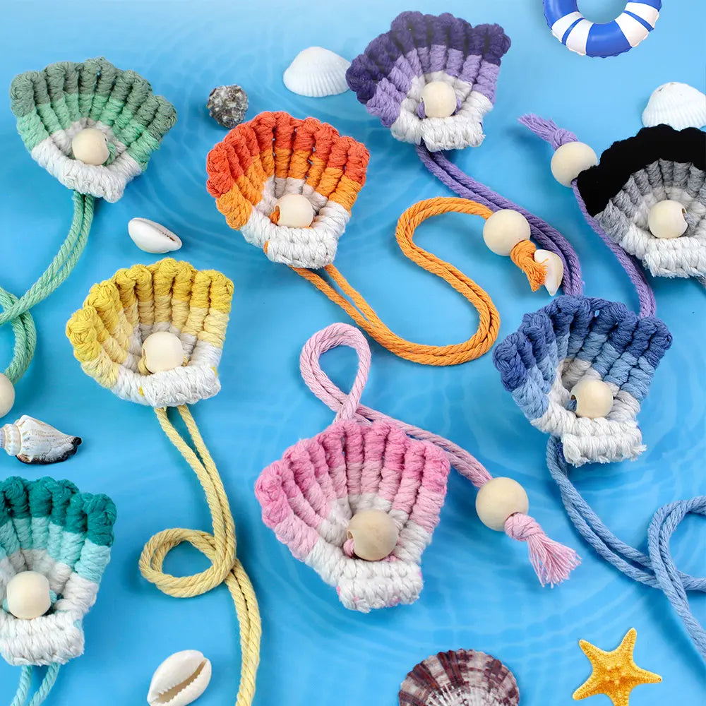 Macrame Kit for Beginners, Boho Shell Bookmark DIY Craft Kit, Vintage Ethnic Hand‑Woven Accessory Making Set