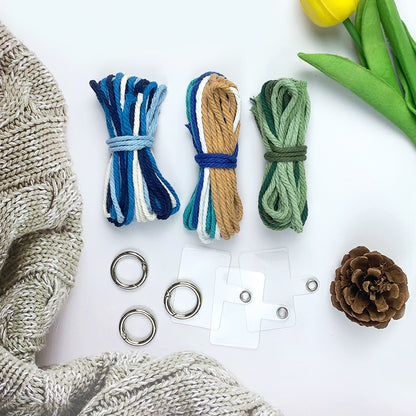 Macrame Kit: 4-strand Braid Keychain Weaving Craft Material Pack. 4 colored ropes (1.5m each, gradient/color contrast options). Includes tutorial, 1 key ring with spring clasp, 1 phone clip. For beginnersDIY enthusiasts. Use as keychain, phone pendant