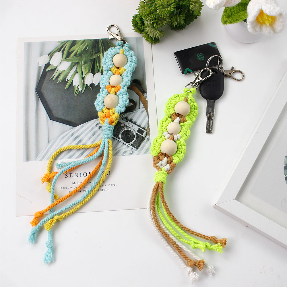 Wood Bead Fringe Keychain Weaving Kit Macrame Kit | Multi-Colors | Exquisite Design | Phone Pendant/Keychain | Beginner DIY Set