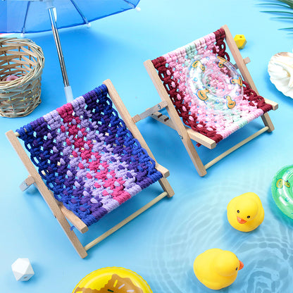 Macrame Kit Beach Chair Phone Stand Weaving Kit | 7/4-Color Option | Stable Unique Shape | Small Decor | Beginner-Friendly| Phone Lounger