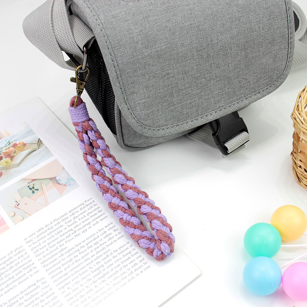 Macrame Kit Diagonal Half-Knot Keychain Weaving Kit | Multi-Colors (Gradient/Contrast) | 2-Color Wrapping | Wristband/Anti-Lost Strap | Beginner-Friendly