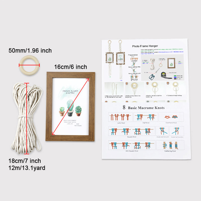 Macrame Kit Photo Frame Weaving Kit | Bohemian Style | Fits 6-Inch Frame | Bedroom/Living Room/Hallway Decor | Beginner-Friendly