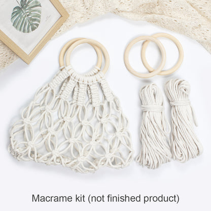 Macrame Kit Hollow Bag Weaving Kit | Dopamine Colors | Wooden Ring Handle | Commute/Outing Use | Beginner-Friendly