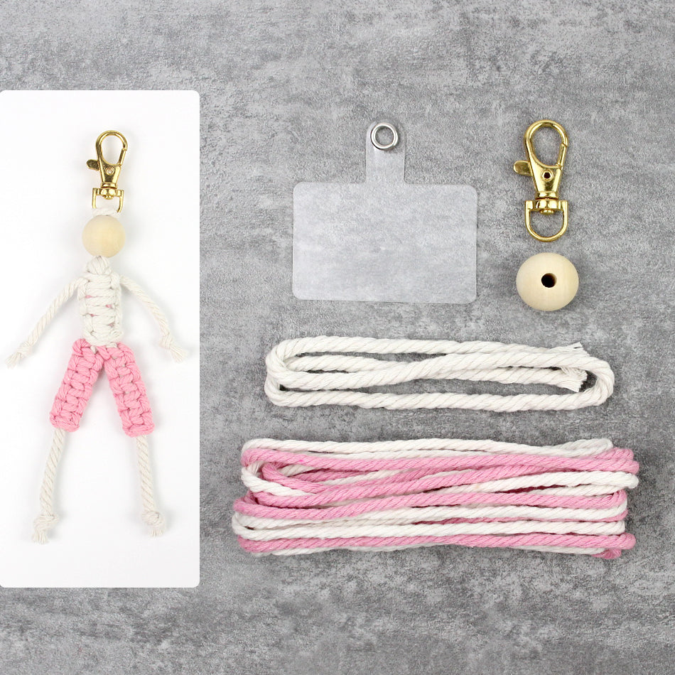 Macrame Kit: Boy-shaped Keychain Weaving Craft Material Package, including tutorials, complete materials, vivid and lifelike, multiple colors available. Keychain, small accessory, creative gift, suitable for beginners and DIY enthusiasts.