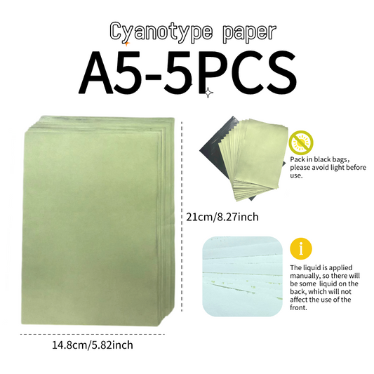 A5 DIY Cyanotype Refill Kit Cyanotype Set | 5Sun Printing Sheets | Vintage Printing | Small-Batch Tasting Pack | For Parent-Child