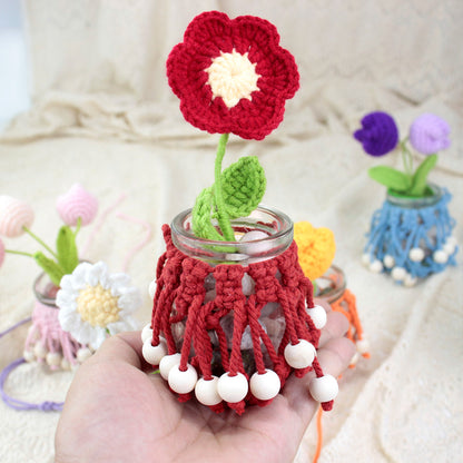 DIY Enthusiasts Mini Storage Hanger Macrame Kit | Cute Wooden Bead Plant Net Bag Weaving Kit | Home Decoration Hanging Basket
