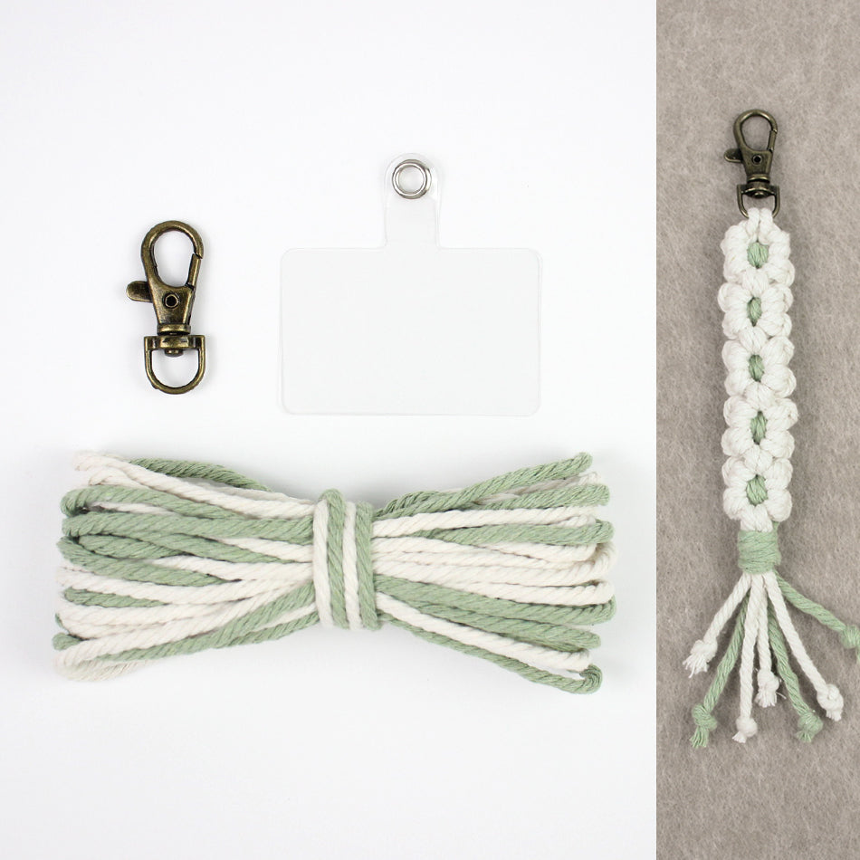White Daisy Keychain Wristband Weaving Kit Macrame Kit: Premium Polyester Rope (2 colors, 3m each), Tutorial, Bronze Dog Clasp  Phone Clip, White Petals & Colored Center, Beginner-Friendly, For Pendants