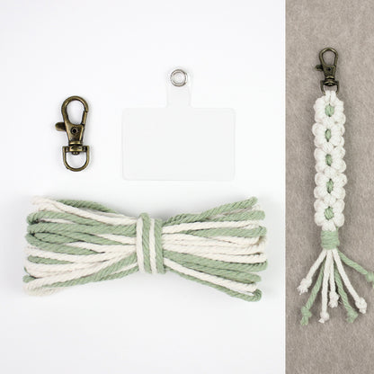 White Daisy Keychain Wristband Weaving Kit Macrame Kit: Premium Polyester Rope (2 colors, 3m each), Tutorial, Bronze Dog Clasp  Phone Clip, White Petals & Colored Center, Beginner-Friendly, For Pendants