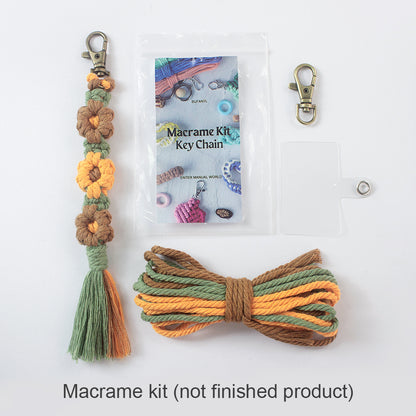 Macrame Kit Bohemian Style Interval Color Small Daisy Tassel Keychain Weaving Kit (Tassel Weaving Set): Polyester Rope, Tutorial, Antique Copper Lobster Clasp, Phone Clip. For Pendants/Bag Charms  Beginner Handmade DIY