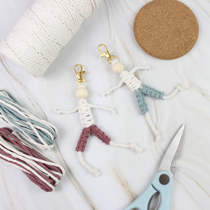 Macrame Kit: Boy-shaped Keychain Weaving Craft Material Package, including tutorials, complete materials, vivid and lifelike, multiple colors available. Keychain, small accessory, creative gift, suitable for beginners and DIY enthusiasts.