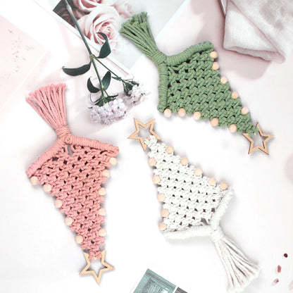Christmas Tree Ornament Weaving Kit Macrame Kit | Car/Bag Pendant | Holiday DIY Gift | Beginner-Suitable Wooden Bead Christmas Tree