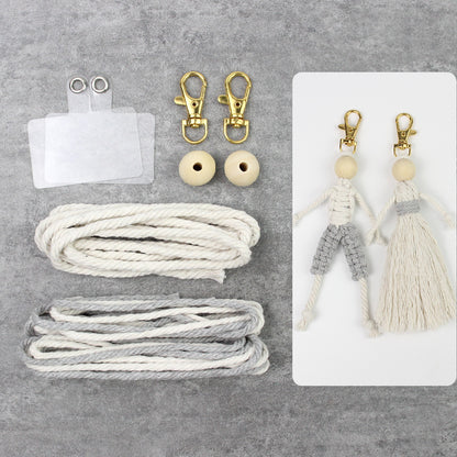 Macrame Kit Boy & Girl Handmade Weaving Keychain Set Movable Limbs, Fringe Skirt | Valentine's Day Gift, Beginner-Friendly