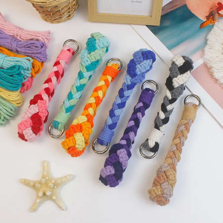 Macrame Kit for Beginners | DIY 3-Strand Braid Square Knot Macrame Keychain Wrist Strap Craft Kit