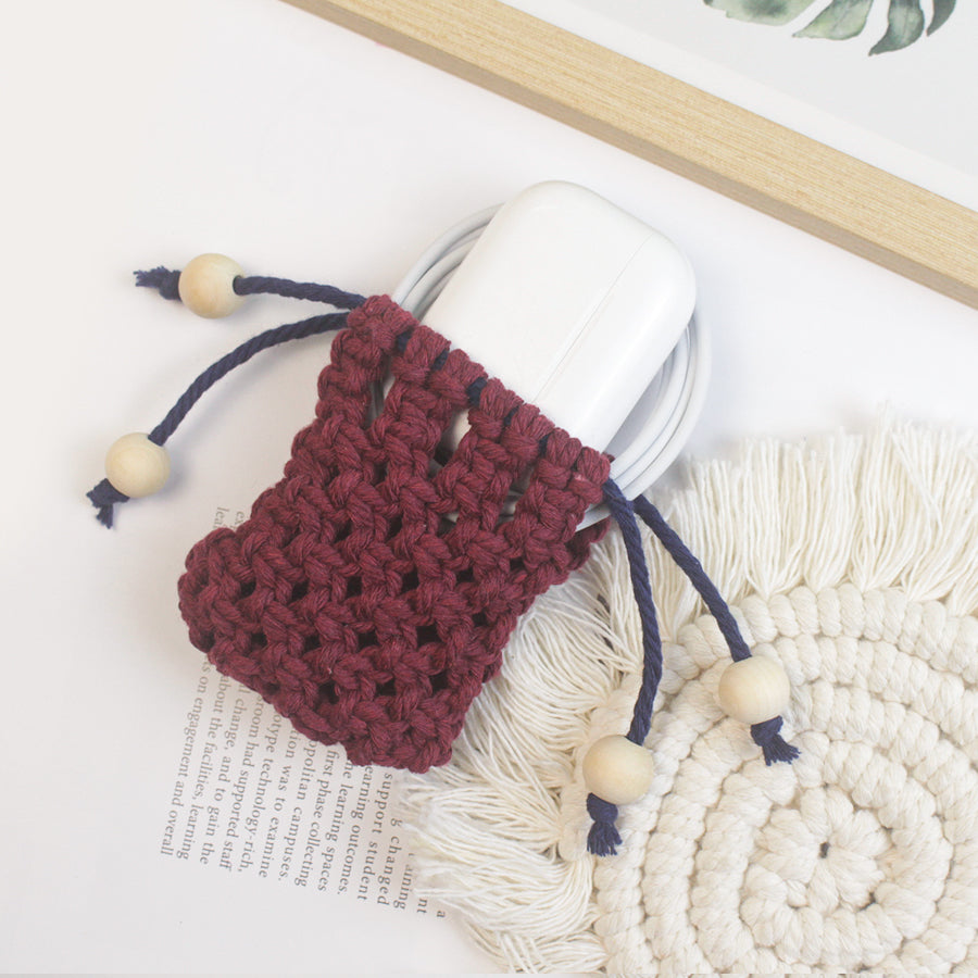 Macrame Kit Drawstring Earphone Bag Weaving Kit | Bohemian Style | Hangable on Big Bags | Beginner-Friendly