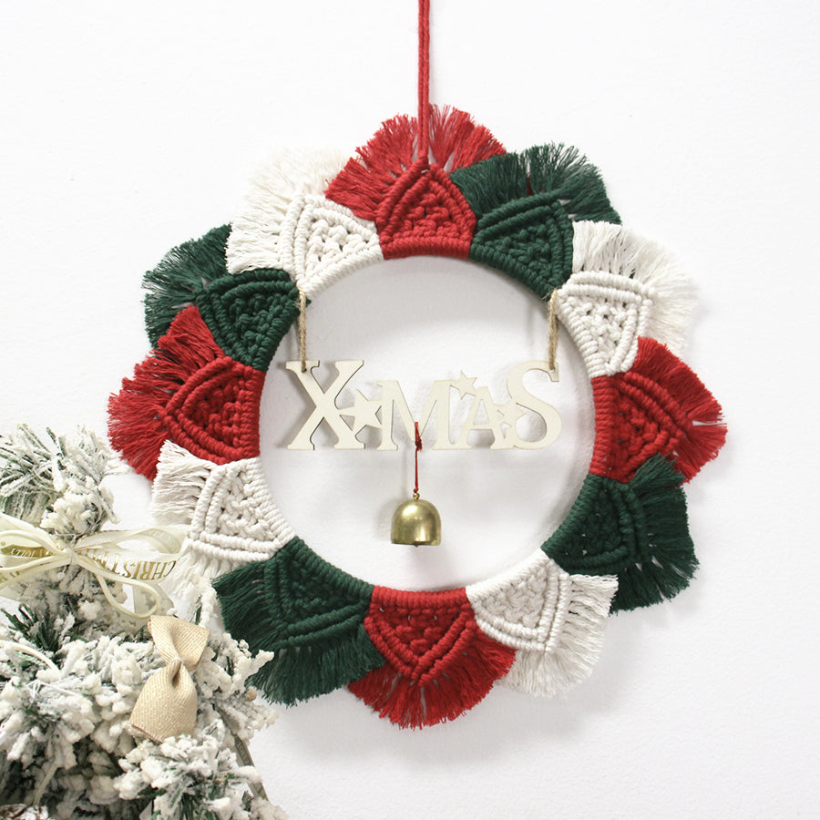 Christmas Wreath Weaving Kit Macrame Kit | Letter Wood Piece+Bell | Reusable | Holiday DIY Gift | Beginner-Suitable | Home Holiday Decor | Beginner-Friendly