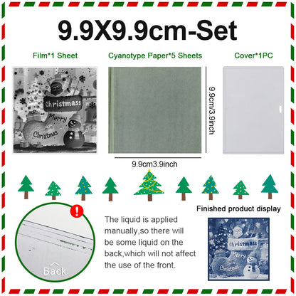 Christmas Cyanotype DIY Kit - 5 Sheets Sun Art Paper + 1 Christmas Film, Retro Printing/Mini Cyanotype Cards, For Beginners cyanotype set Retro Photography