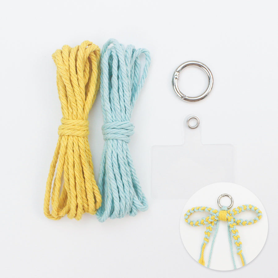 Bow Keychain Weaving Craft Material Pack Macrame Kit - High-quality Polyester Rope (2 meters each in 2 colors) with Tutorial, Key Ring with Spring Clasp, Phone Clip, Bohemian Style, Beginner-friendly