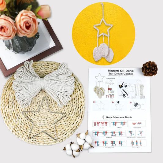 Macrame Kit for Beginners, Boho Star Tapestry DIY Kit, Vintage Star Dreamcatcher Wall Decor