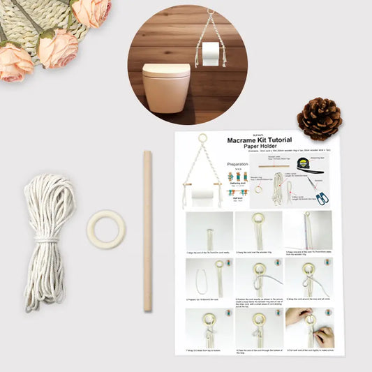 Macrame Kit for Beginners, Boho Toilet Paper Holder DIY Kit, Vintage Bathroom Wall Decor