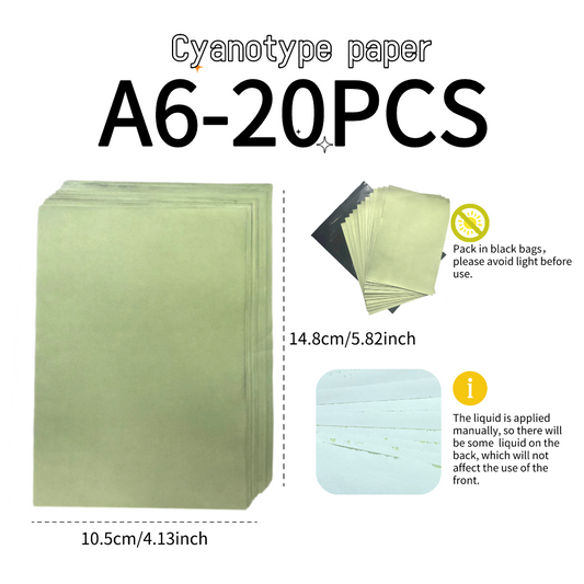 Cyanotype Set A6 Cyanotype Paper Refill | 20 Sheets | Short-Term High-Frequency Trial | For Bookmarks/Memorial Cards/20 Sun Printing Sheets | Vintage Printing