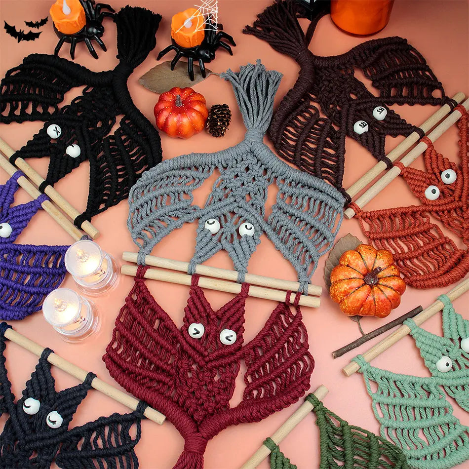 Macrame Kit for Beginners, Boho Halloween Bat Wall Hanging DIY Kit, Decor Gift